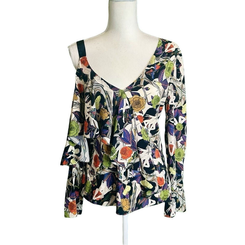 Jason Wu Collection Forbidden Garden Print Asymmetric Ruffled Blouse Size 6